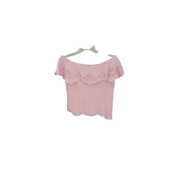 Ann Taylor Women's Eyelet Petal Pink Off The Shoulder Medium Stretch Cottage - Picture 2 of 7